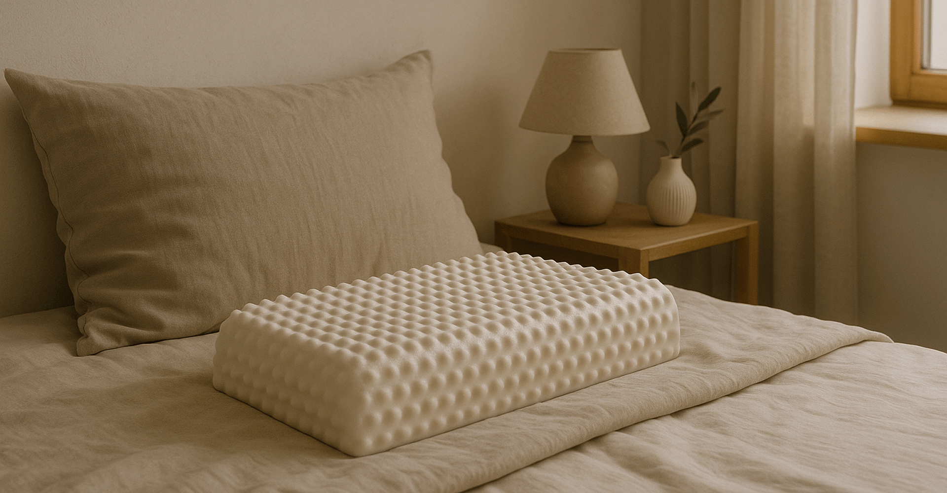 alt="Spino pillow in cozy bedroom setting – enhances sleep and interior aesthetics"
